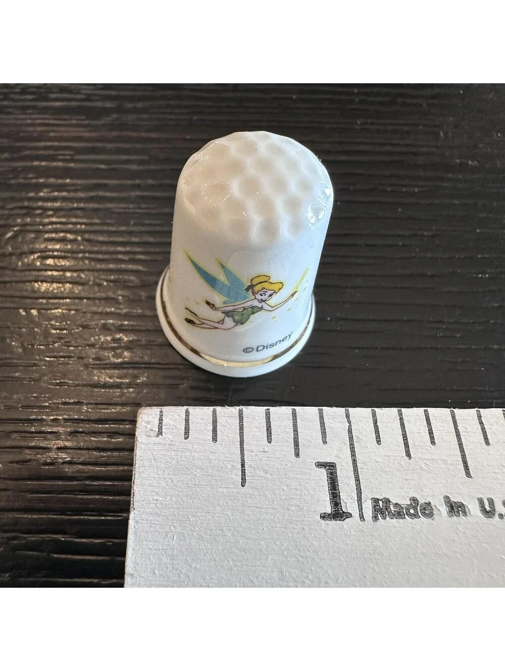 Vtg Disney Thimble Tinker Bell Disney World Cinderella Castle Bone China EUC